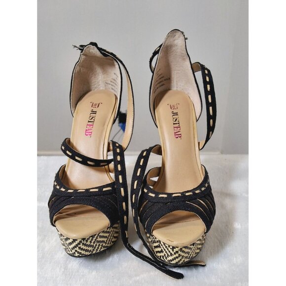 JustFab Open Toe Ankle Strap Platform Pumps 5.5M - Picture 1 of 8